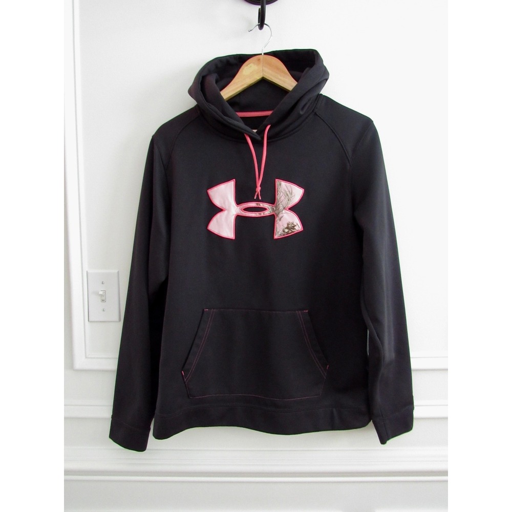 Under Armour Womens ColdGear Hoodie Black Pink Camo UA Storm Pullover Large LG